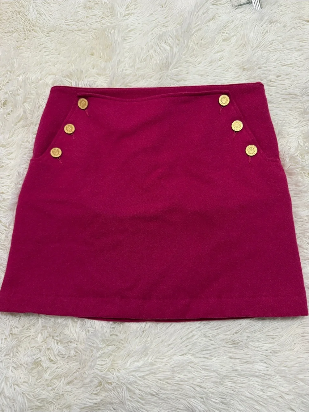 Tommy Hilfiger Raspberry Knit Mini Skirt with Gold Buttons